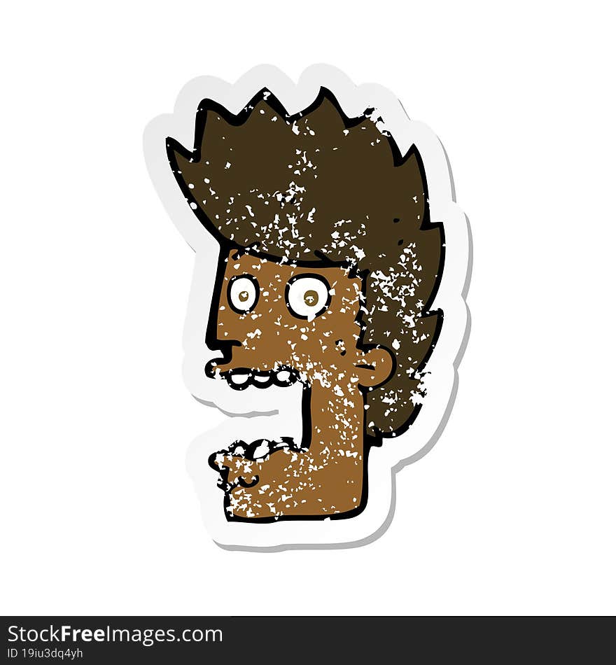 Retro Distressed Sticker Of A Cartoon Terrified Man