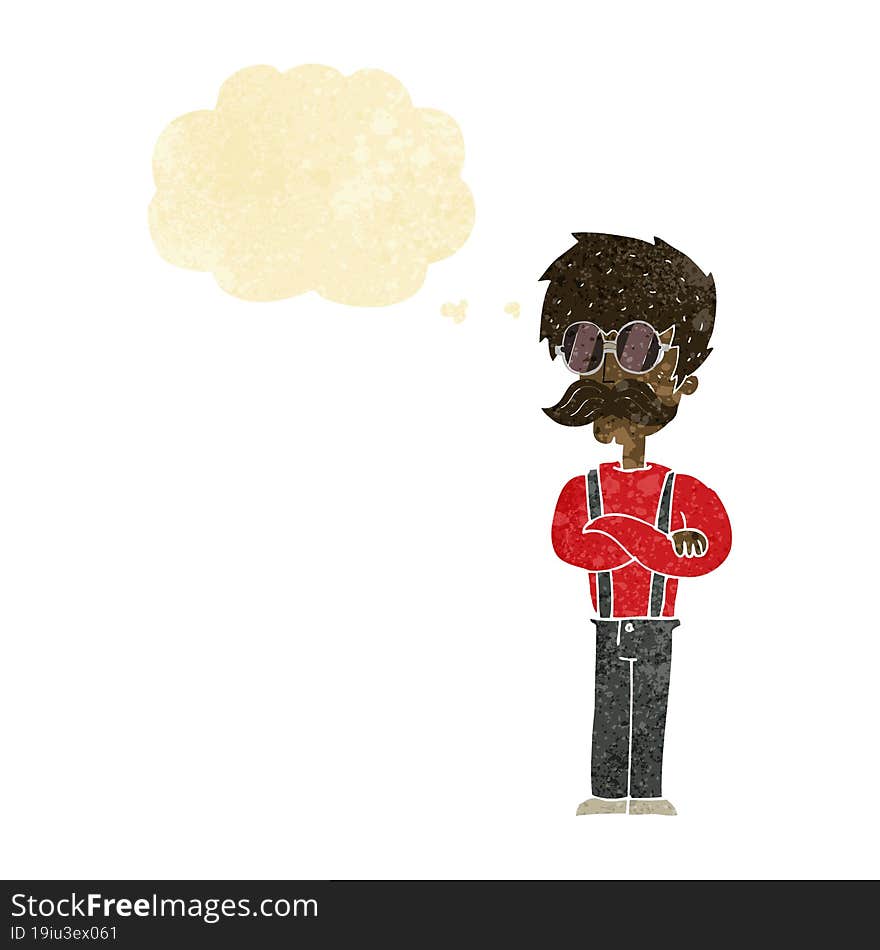 Cartoon Hipster Man With Mustache And Spectacles With Thought Bubble