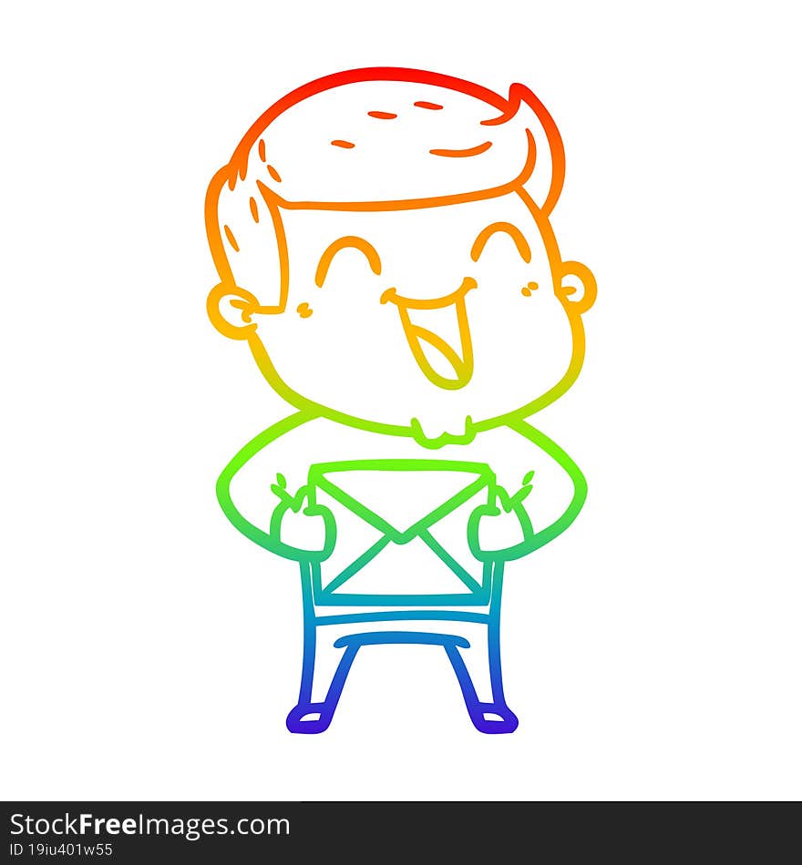 rainbow gradient line drawing of a cartoon man laughing