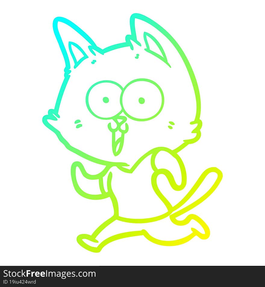 cold gradient line drawing funny cartoon cat jogging