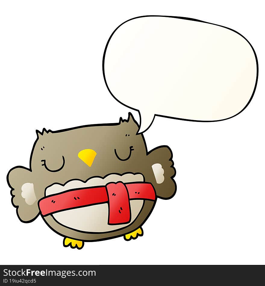 cartoon owl and speech bubble in smooth gradient style