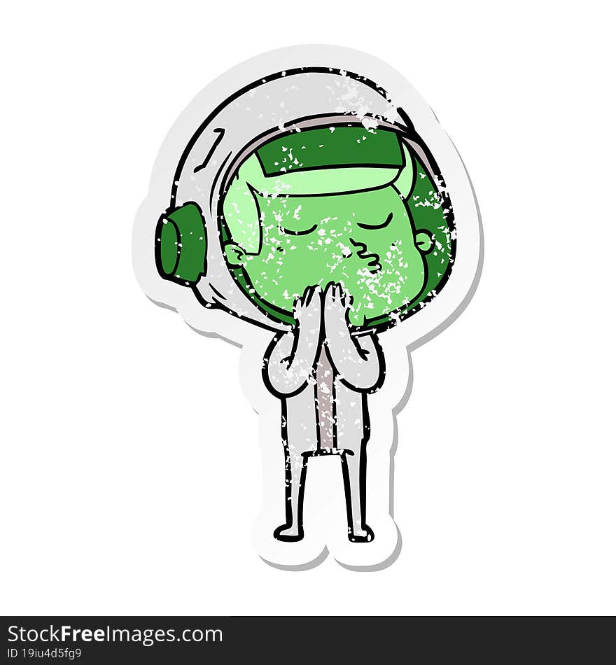 Distressed Sticker Of A Cartoon Confident Astronaut