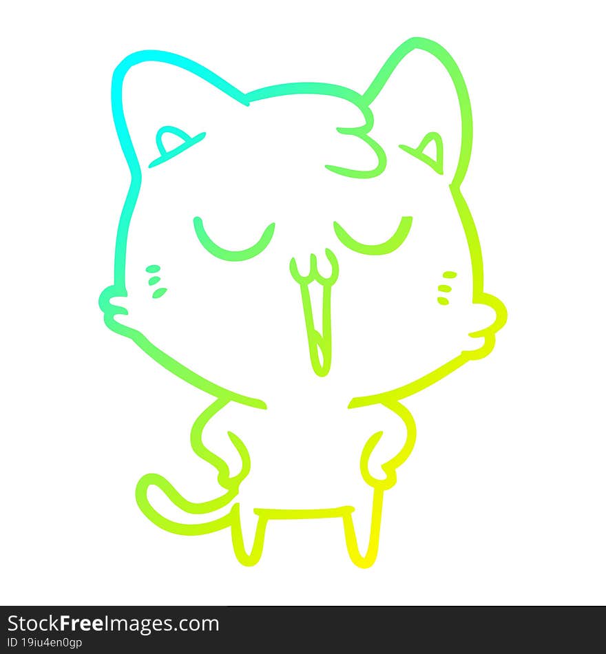 Cold Gradient Line Drawing Cartoon Cat Singing