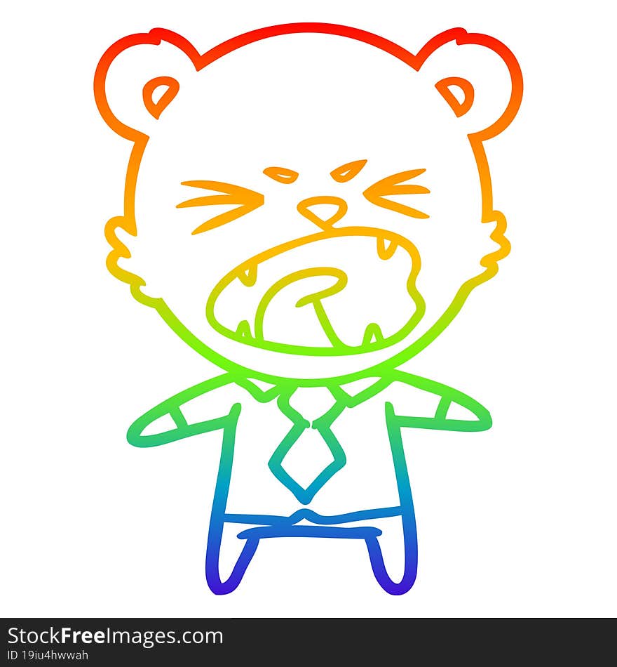 Rainbow Gradient Line Drawing Angry Cartoon Bear