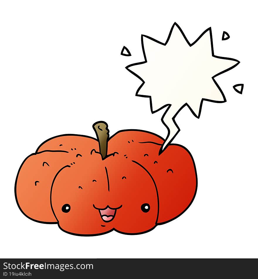 cartoon pumpkin and speech bubble in smooth gradient style