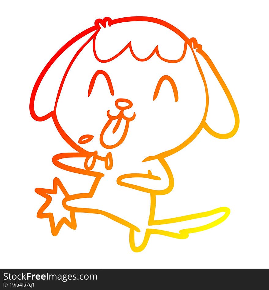 warm gradient line drawing of a cute cartoon dog