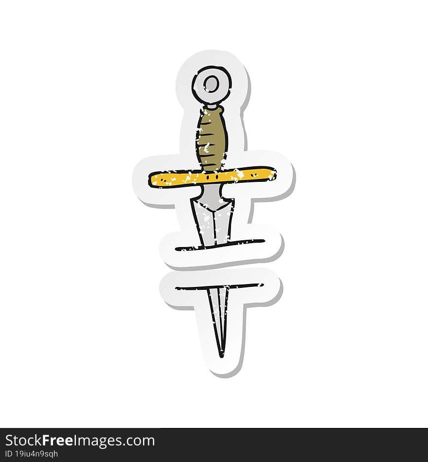 retro distressed sticker of a cartoon dagger tattoo symbol