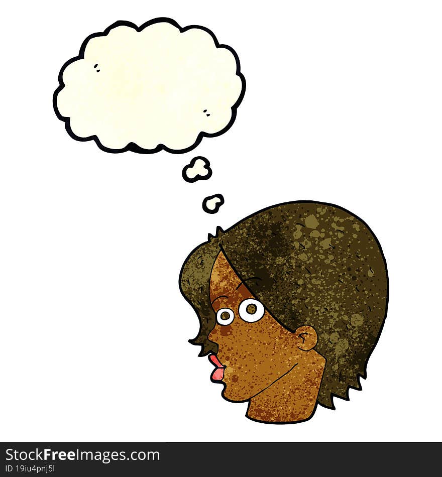 cartoon female face with thought bubble