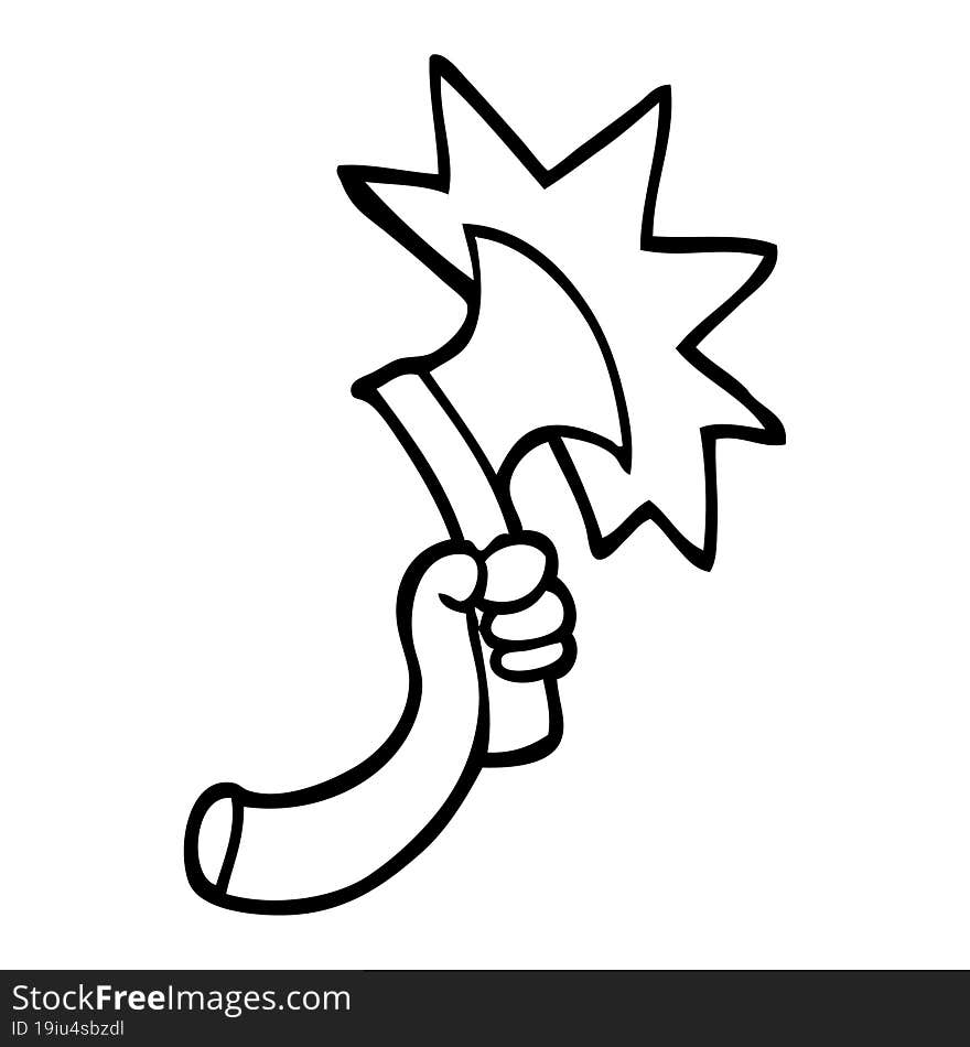 black and white cartoon arm with axe