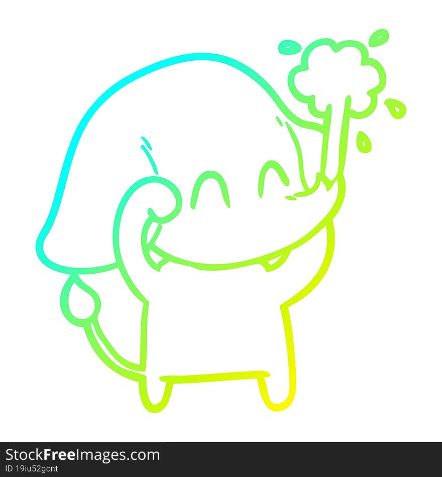 cold gradient line drawing cute cartoon elephant spouting water