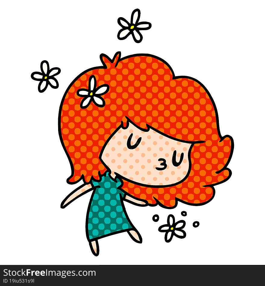 cartoon illustration of a cute kawaii girl. cartoon illustration of a cute kawaii girl