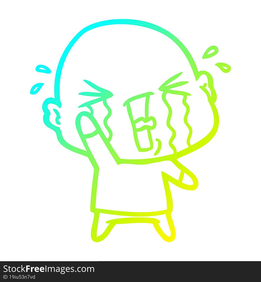 cold gradient line drawing cartoon crying bald man