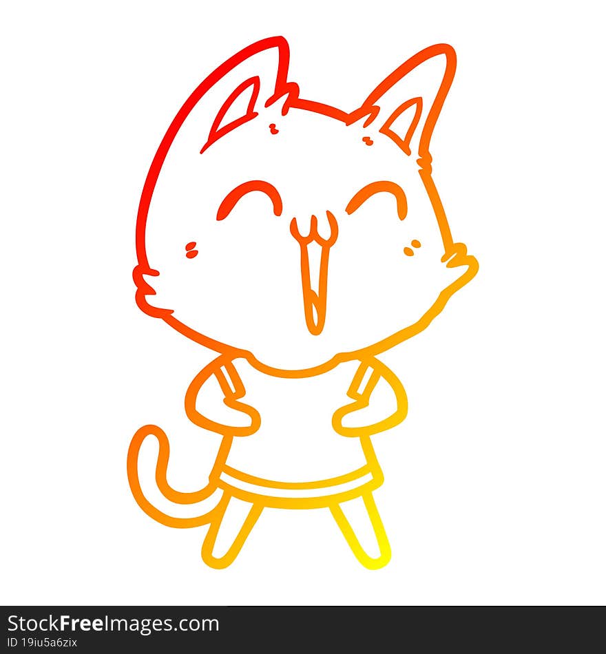 warm gradient line drawing of a happy cartoon cat