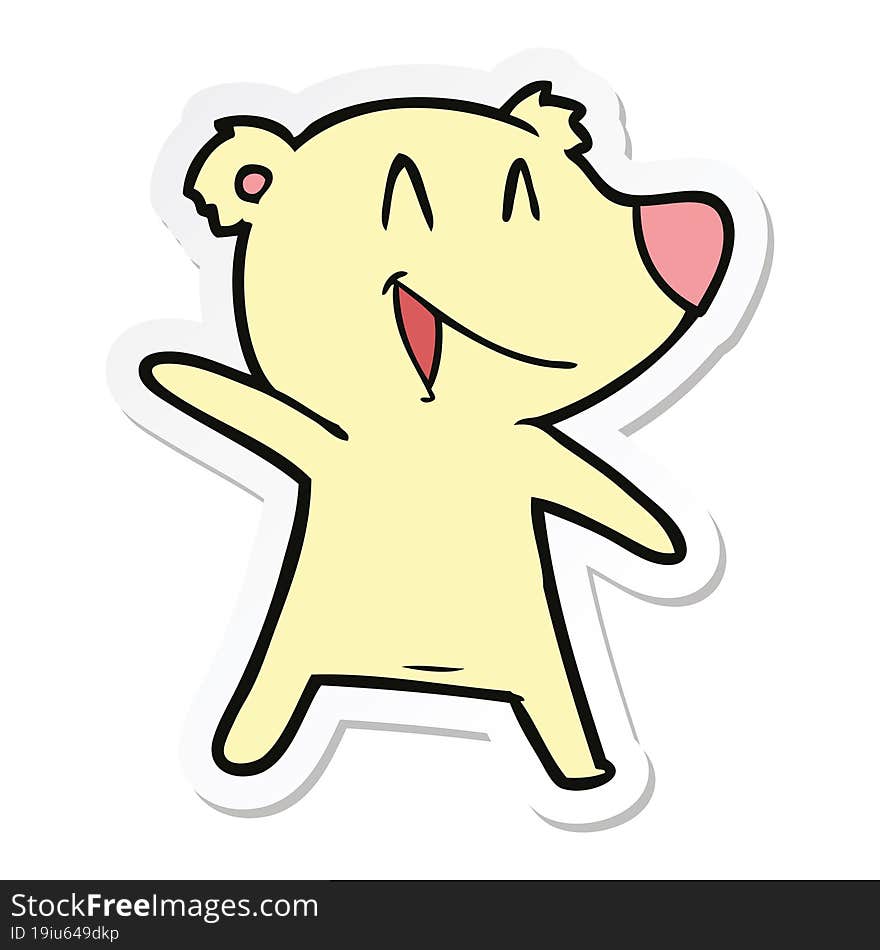 sticker of a laughing bear cartoon