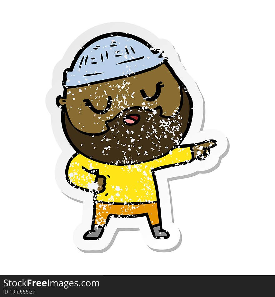 distressed sticker of a cartoon man with beard