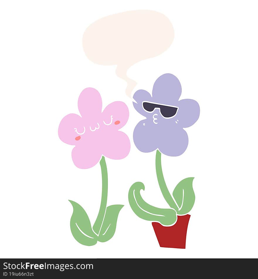 cute cartoon flower and speech bubble in retro style