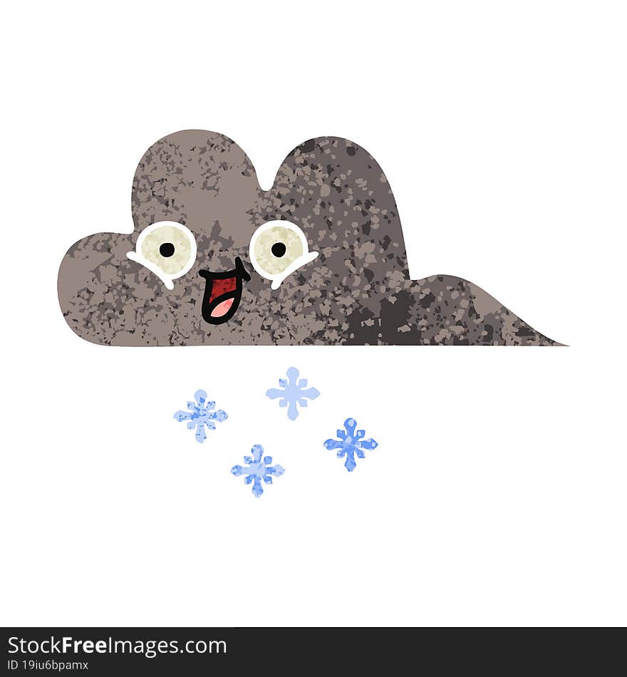 retro illustration style cartoon storm snow cloud