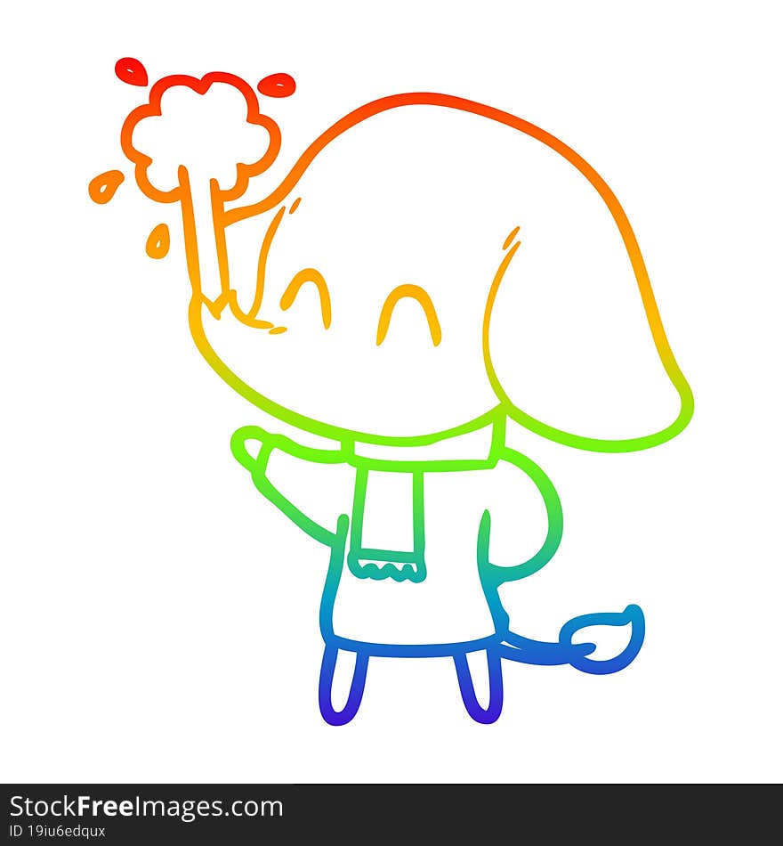 rainbow gradient line drawing cute cartoon elephant spouting water