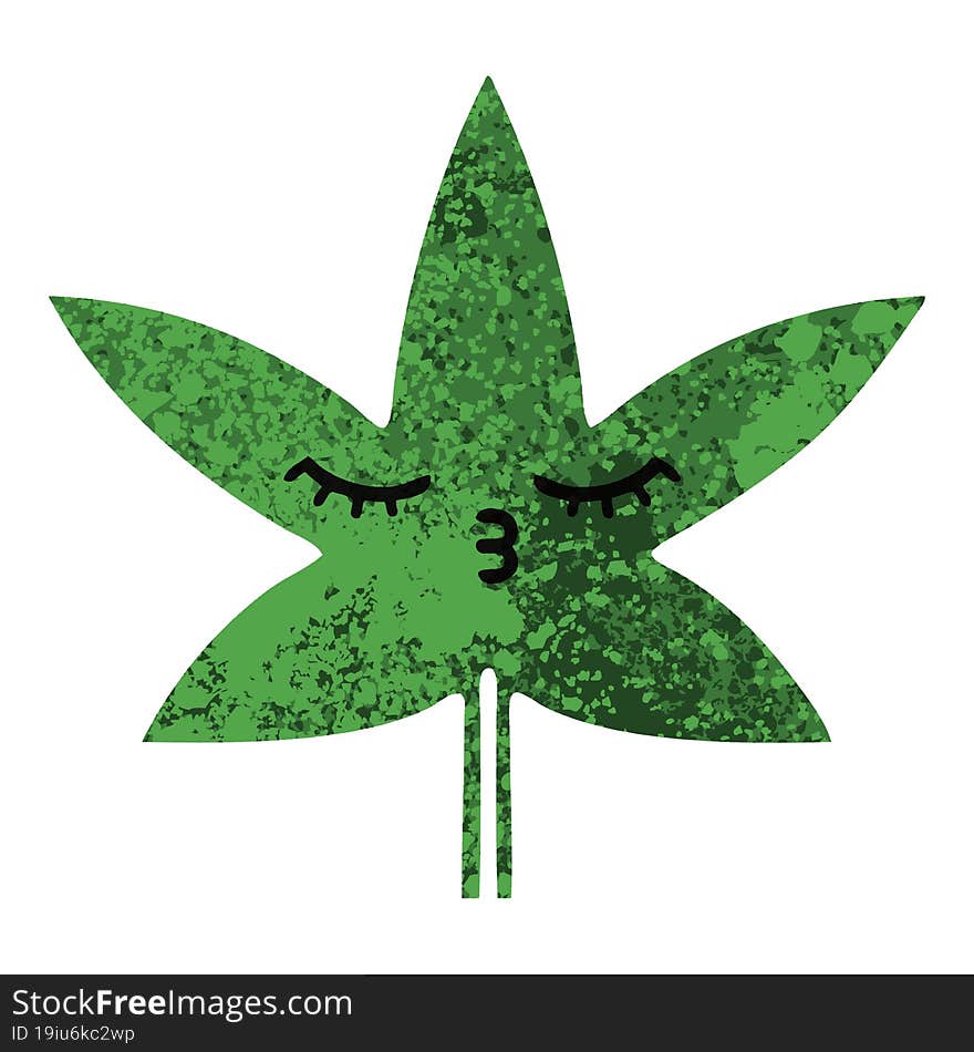 Retro Illustration Style Cartoon Marijuana Leaf