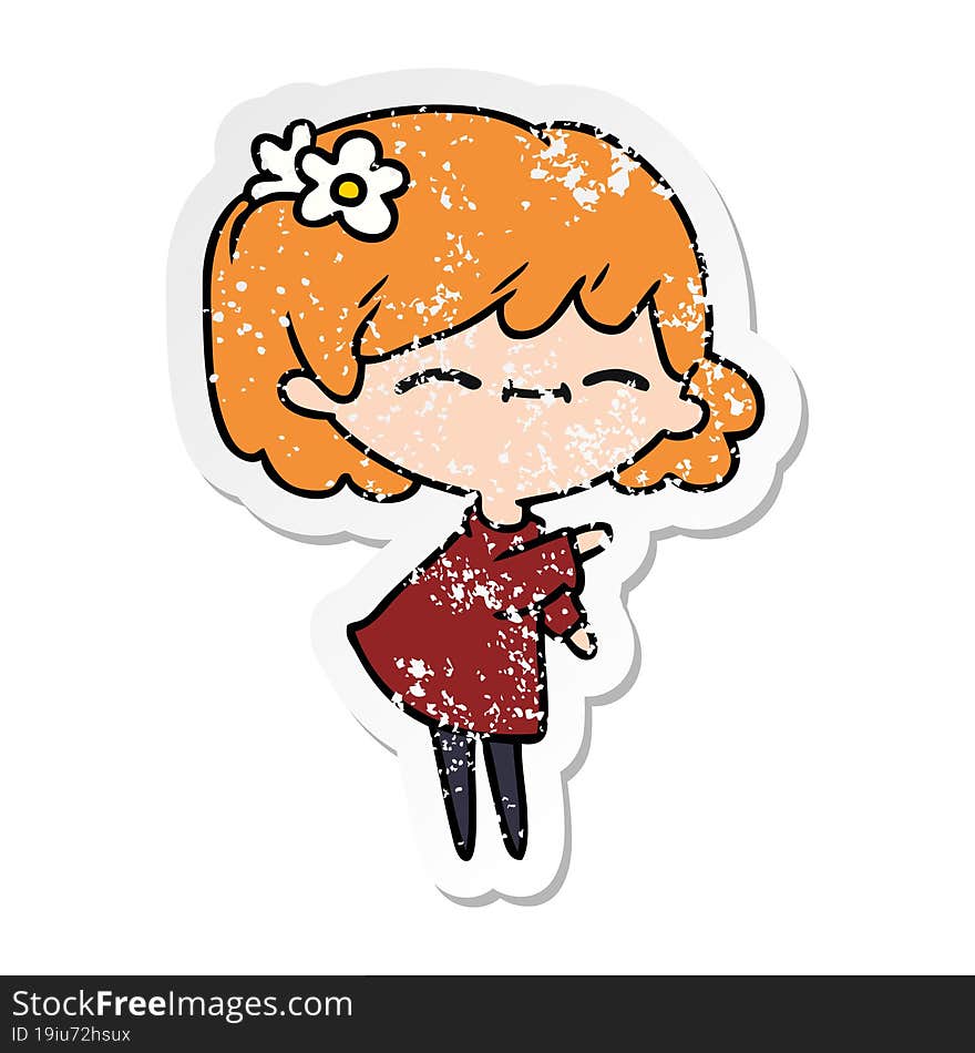 distressed sticker cartoon of cute kawaii girl