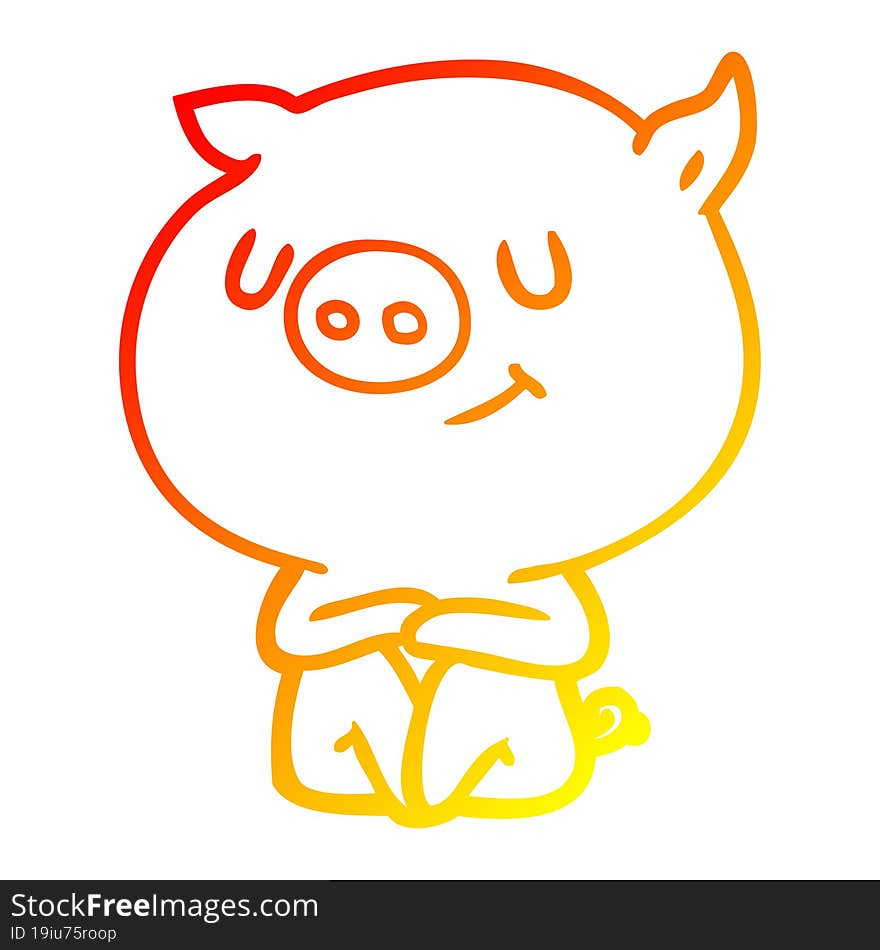 warm gradient line drawing of a happy cartoon pig