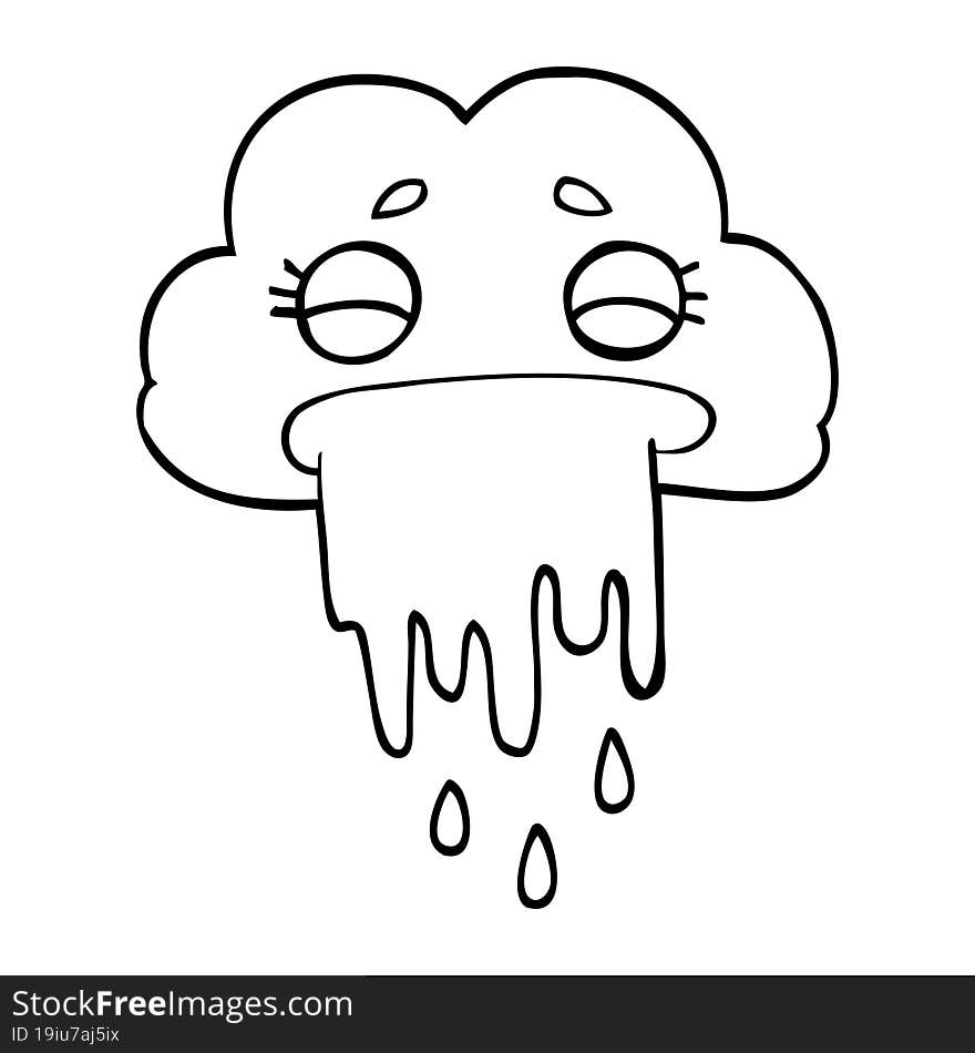 Line Drawing Cartoon Rain Cloud