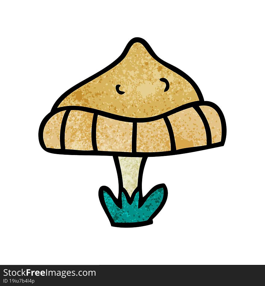 hand drawn textured cartoon doodle of a single mushroom