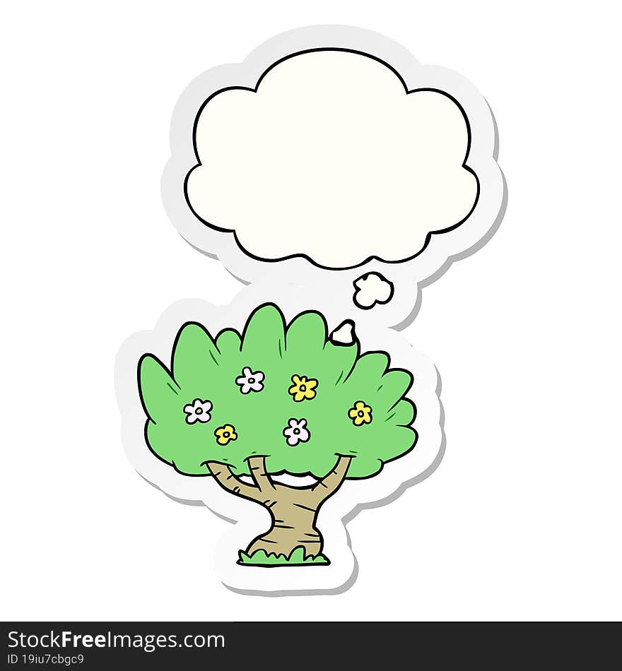 Cartoon Tree And Thought Bubble As A Printed Sticker