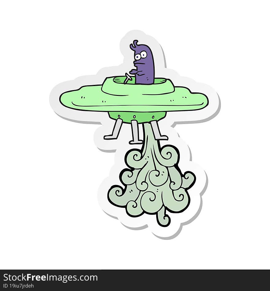 Sticker Of A Cartoon Flying Saucer