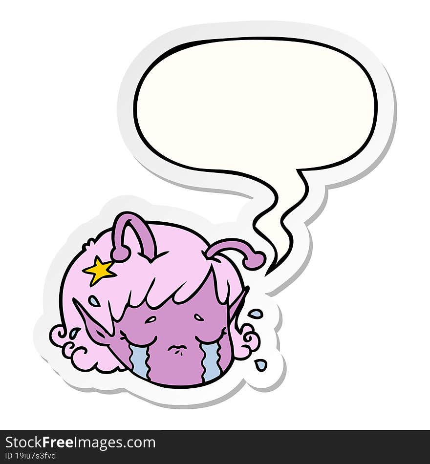 Cartoon Alien Space Girl Face Crying And Speech Bubble Sticker