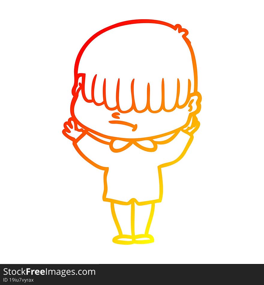 warm gradient line drawing of a cartoon boy with untidy hair