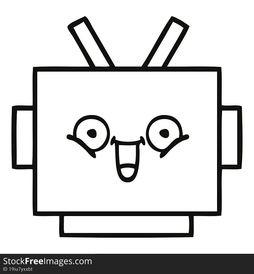 Line Drawing Cartoon Robot Head