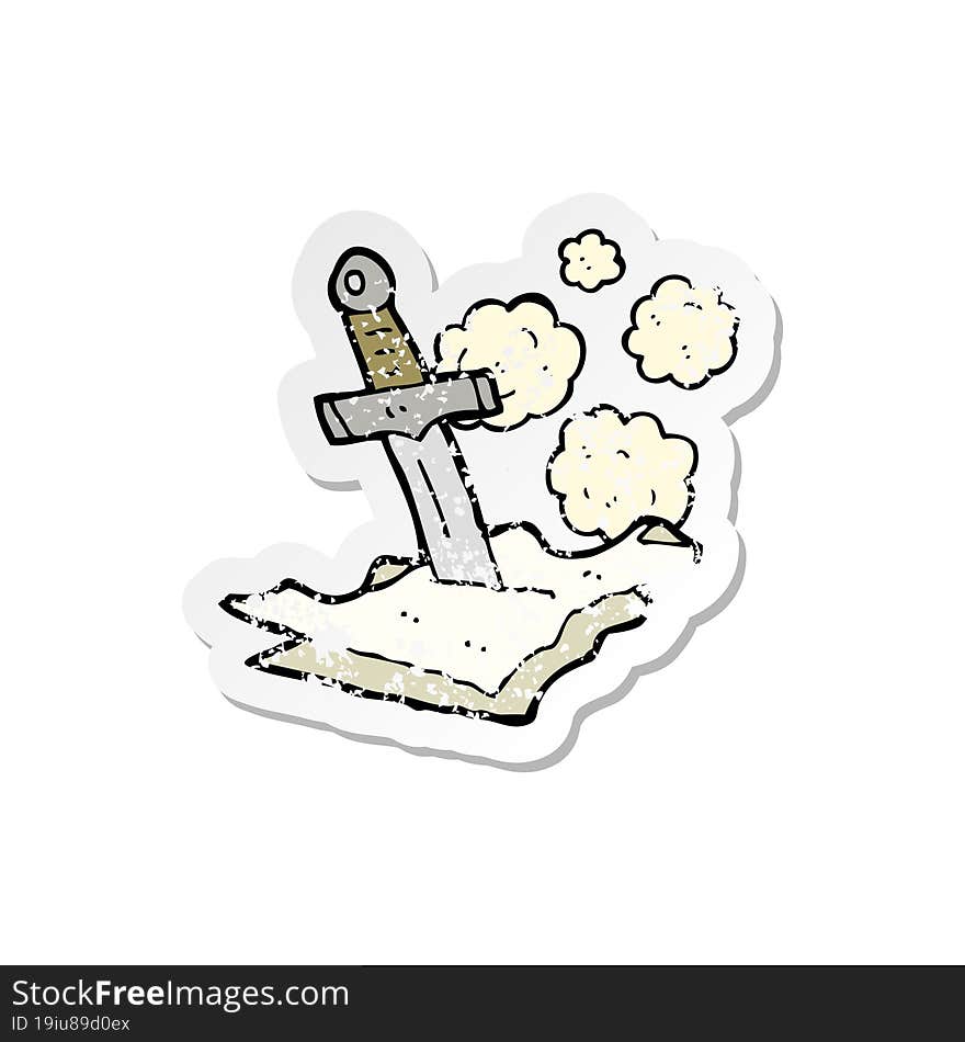 retro distressed sticker of a cartoon dagger in papers