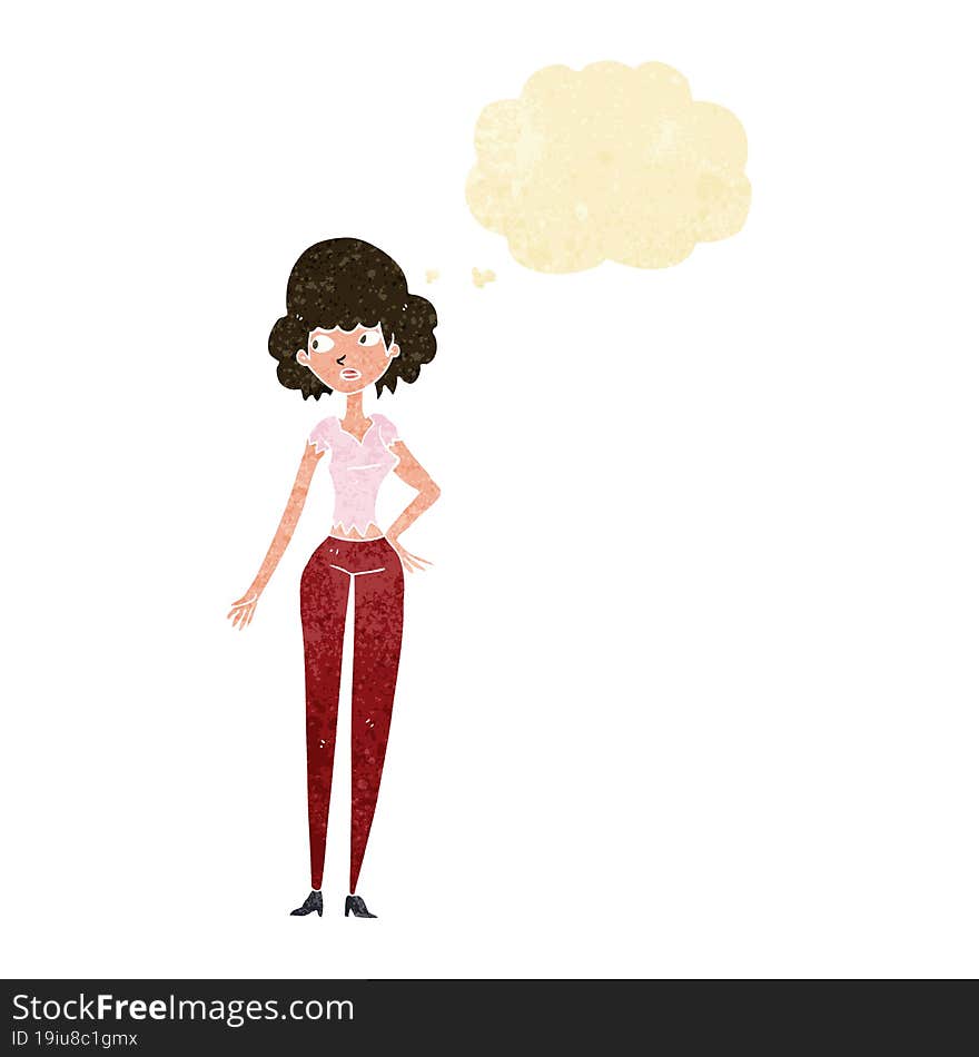 cartoon pretty woman with thought bubble