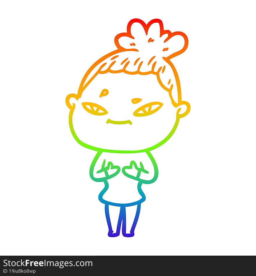 rainbow gradient line drawing of a cartoon woman