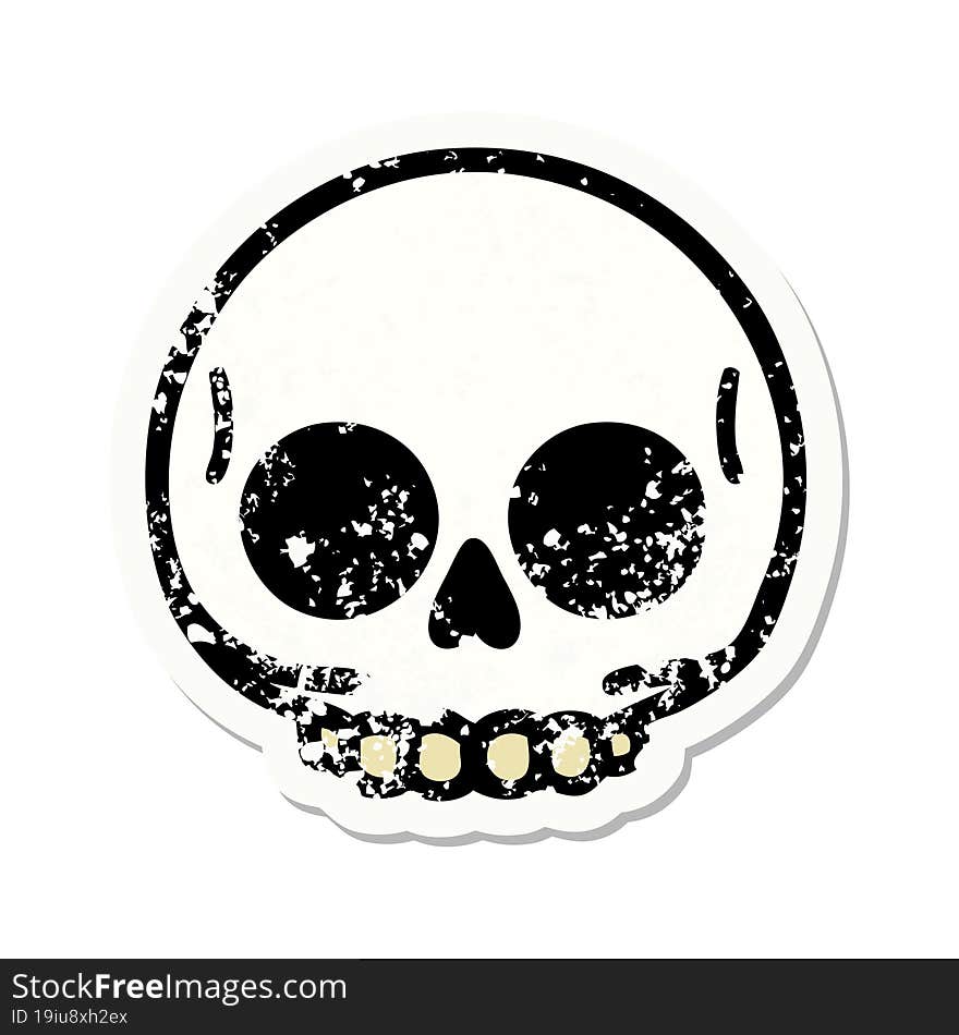 traditional distressed sticker tattoo of a skull