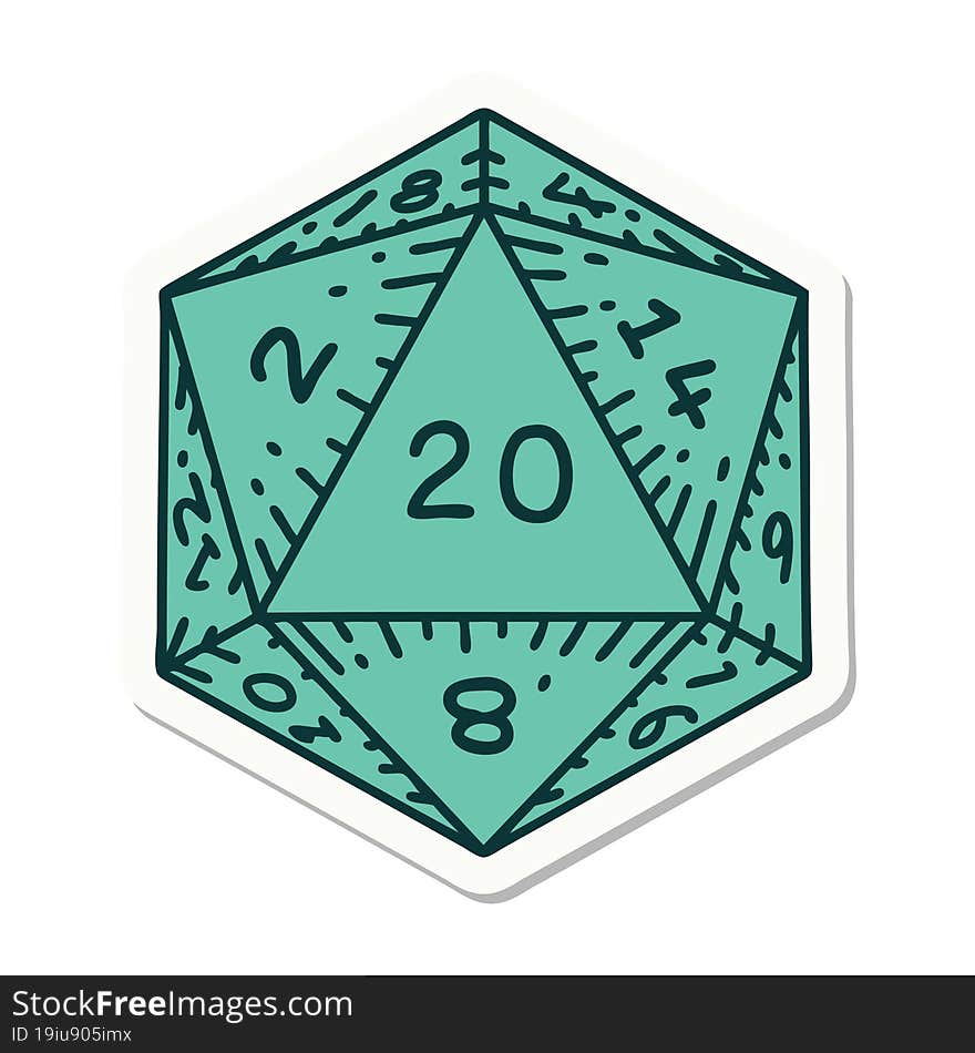 Natural 20 D20 Dice Roll Sticker