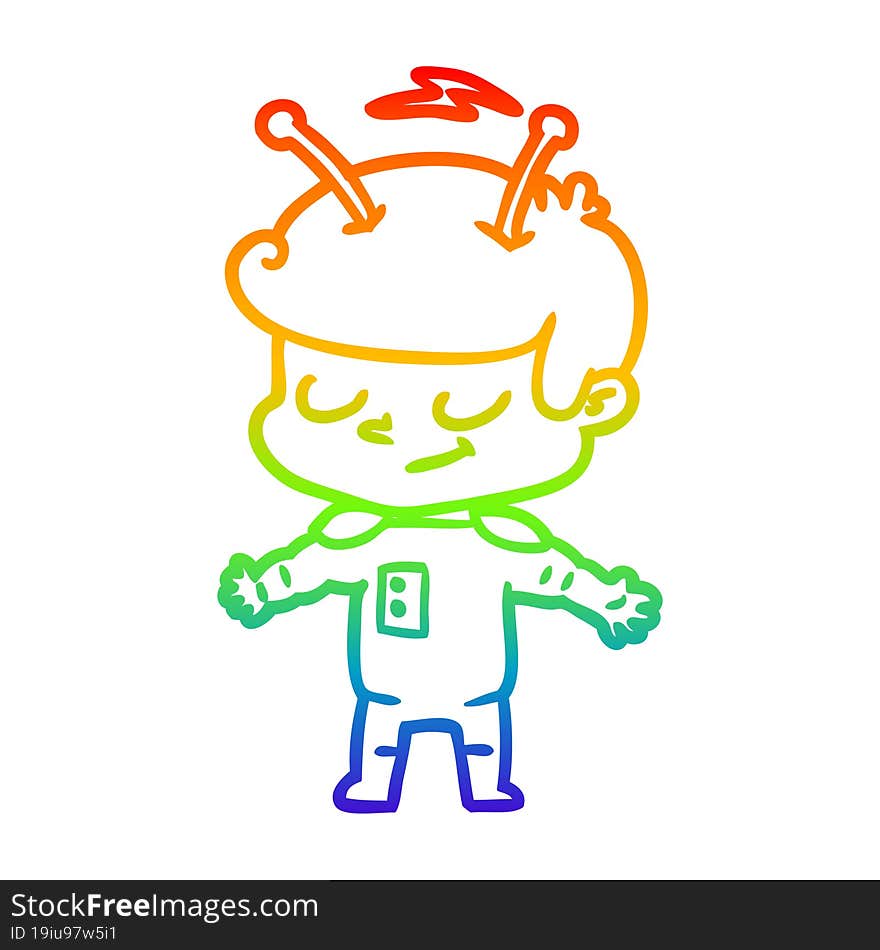 rainbow gradient line drawing friendly cartoon spaceman