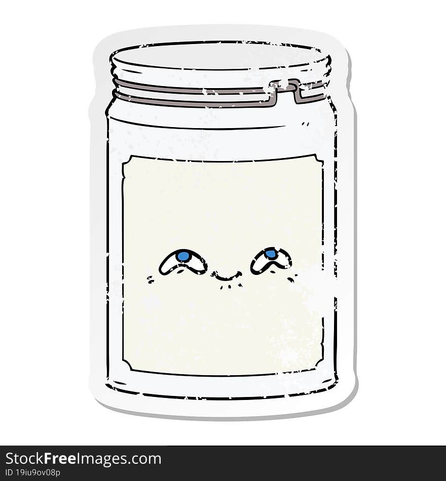 distressed sticker of a cartoon glass jar