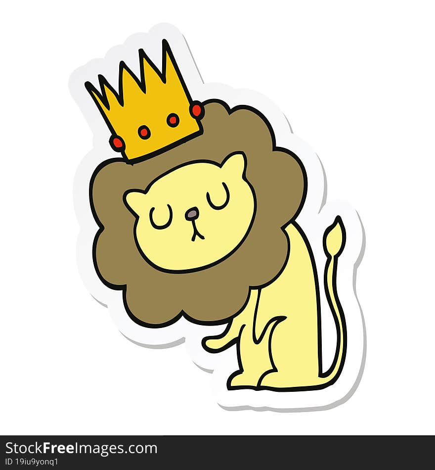 sticker of a cartoon lion with crown