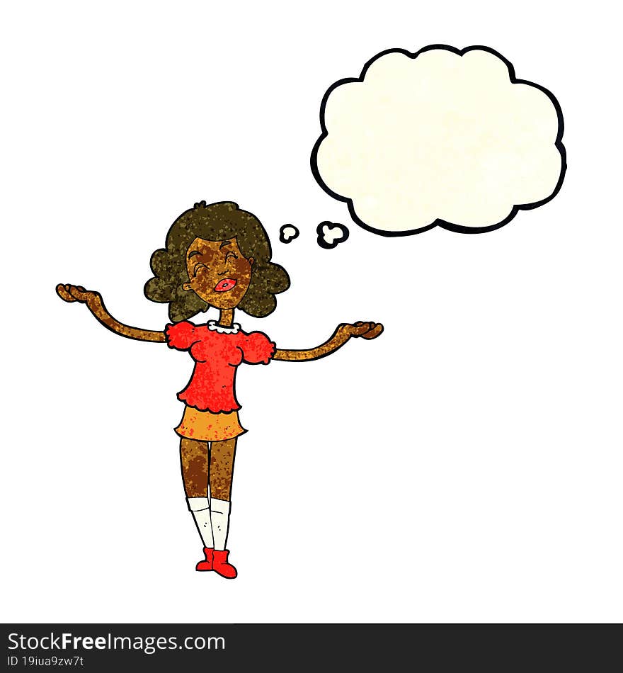 Cartoon Woman Taking Praise With Thought Bubble