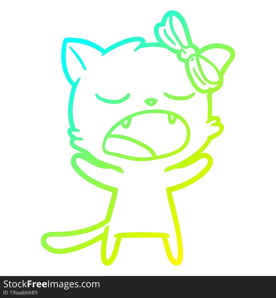 cold gradient line drawing cartoon yawning cat