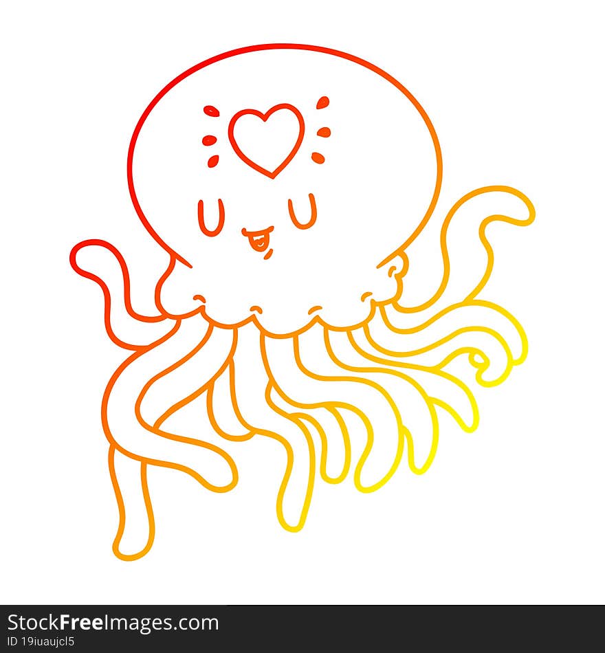 warm gradient line drawing of a cartoon jellyfish in love