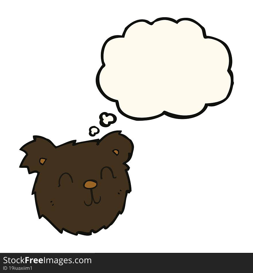 cartoon happy black bear face with thought bubble