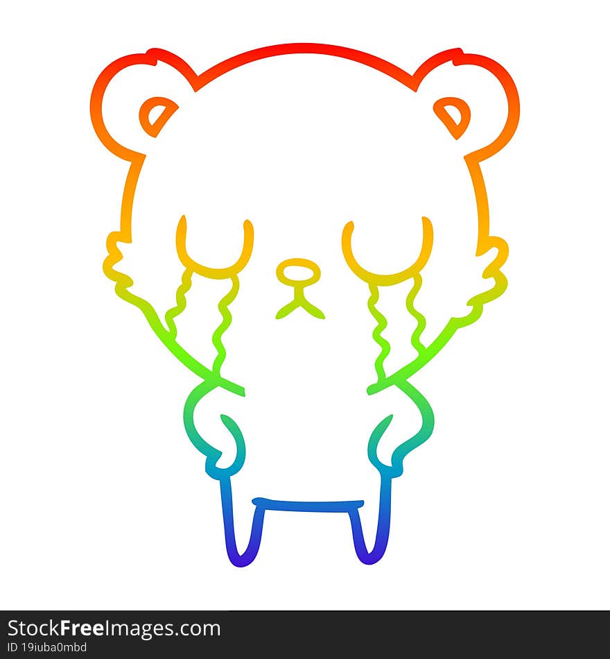 rainbow gradient line drawing crying cartoon bear