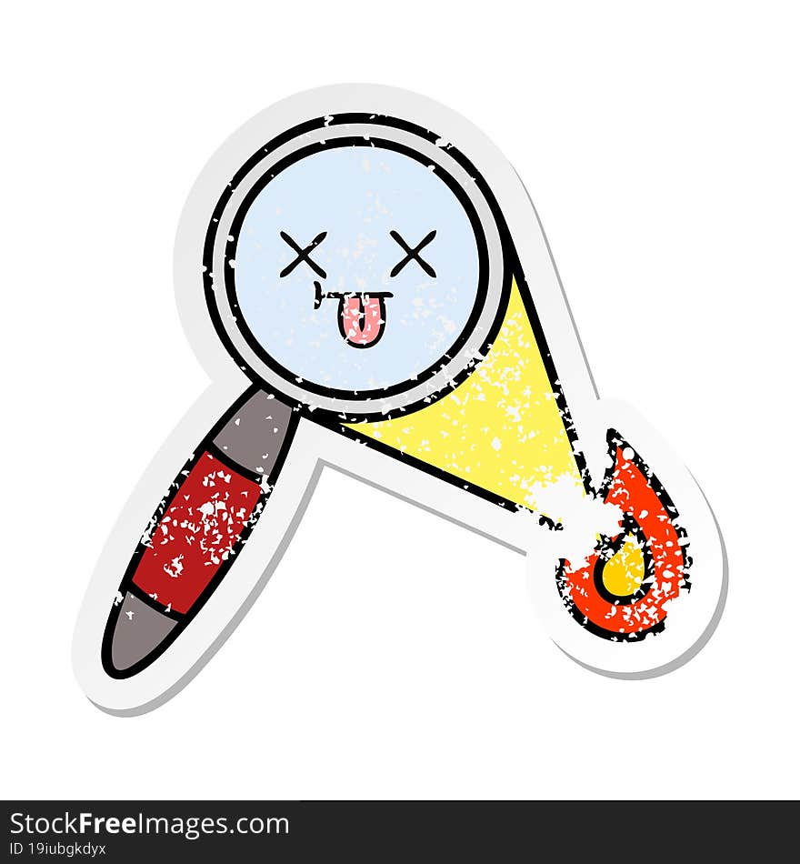 Distressed Sticker Of A Cute Cartoon Magnifying Glass