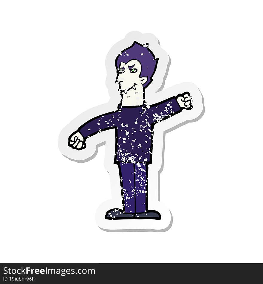 Retro Distressed Sticker Of A Cartoon Vampire Man