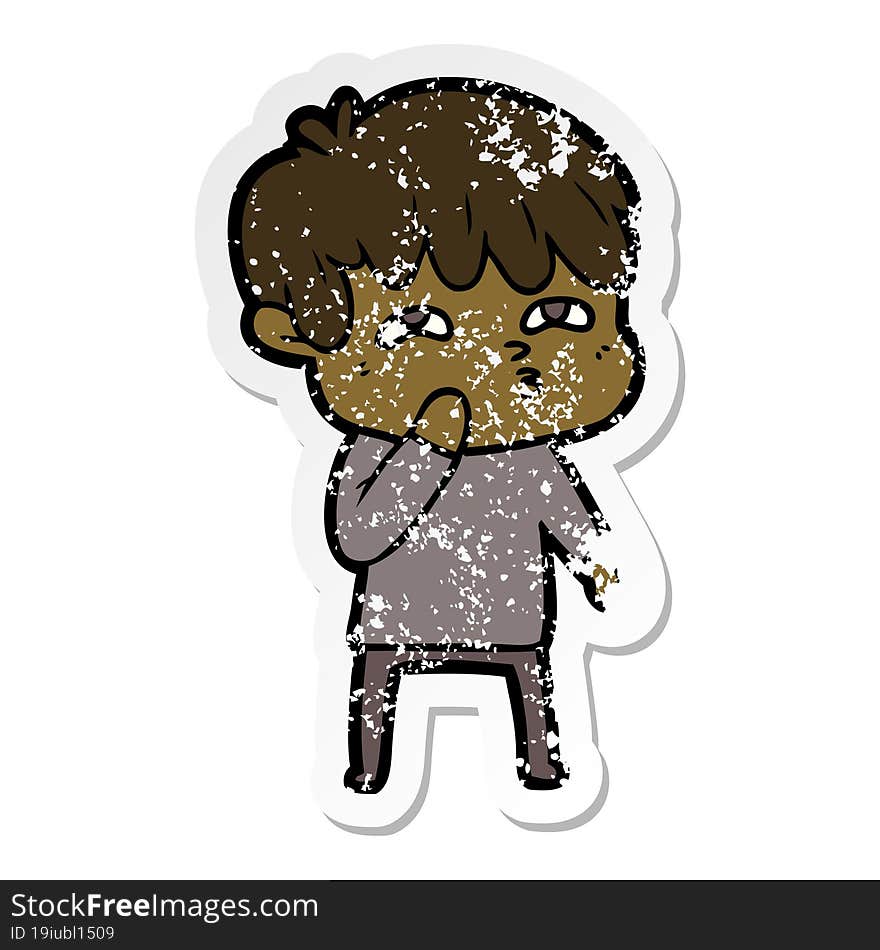 Distressed Sticker Of A Cartoon Curious Man