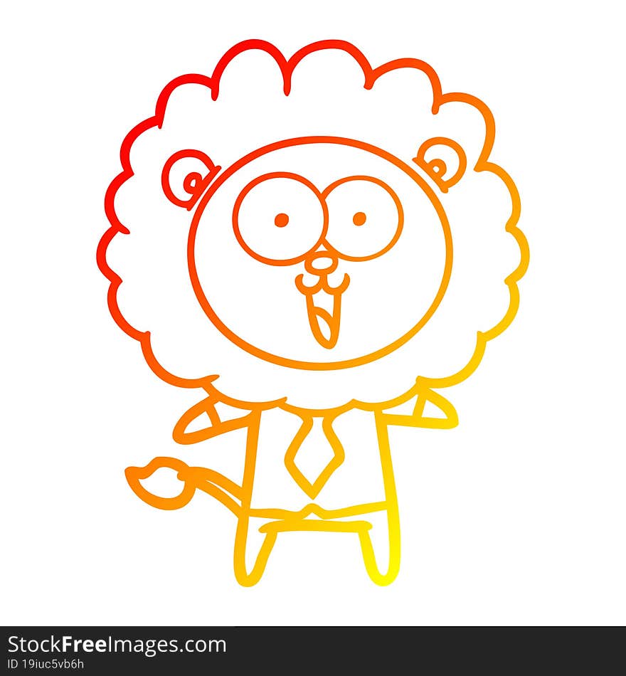 warm gradient line drawing of a happy cartoon lion