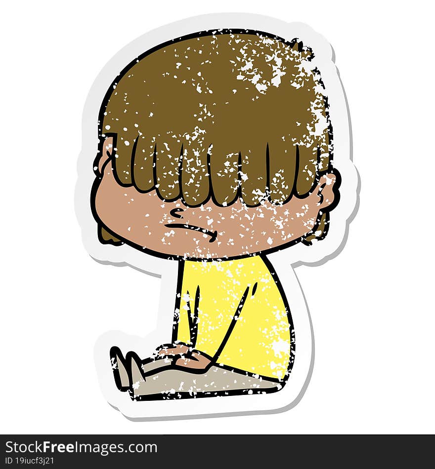 distressed sticker of a cartoon boy with untidy hair